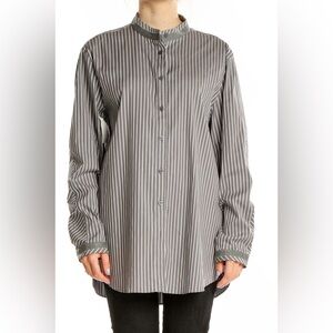 ▫️LAFAYETTE 148 NEW YORK Gray Striped Button Down Tunic Shirt S